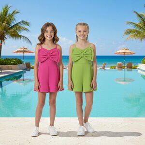 Green Bow Embellished Girl's Romper